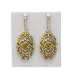16.58 ctw Canary Citrine & Diamond Earrings 18K Yellow Gold - REF-665K5Y