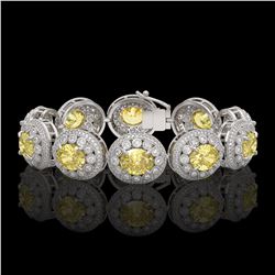 40.37 ctw Canary Citrine & Diamond Victorian Bracelet 14K White Gold - REF-1186Y4X