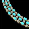 Image 3 : 28.79 ctw Turquoise & Diamond Necklace 10K Yellow Gold - REF-427X3A
