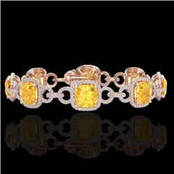 30 ctw Citrine & Micro VS/SI Diamond Certified Bracelet 14k Rose Gold - REF-368R9K