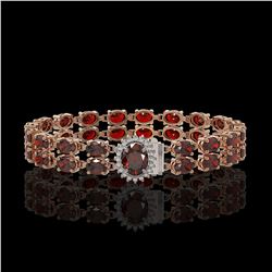 28.52 ctw Garnet & Diamond Bracelet 14K Rose Gold - REF-218F2M