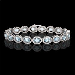 14.82 ctw Sky Topaz & Diamond Micro Pave Halo Bracelet 10k White Gold - REF-263R6K