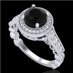 1.91 ctw Fancy Black Diamond Engagment Art Deco Ring 18k White Gold - REF-130M9G