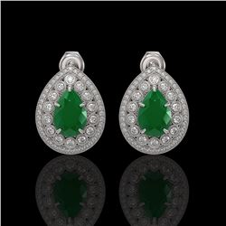 9.74 ctw Certified Emerald & Diamond Victorian Earrings 14K White Gold - REF-309H3R