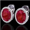 Image 1 : 5.50 ctw Ruby & Micro VS/SI Diamond Halo Earrings 18k White Gold - REF-81K8Y