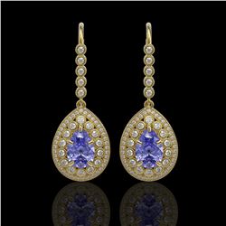 8.95 ctw Tanzanite & Diamond Victorian Earrings 14K Yellow Gold - REF-345F5M