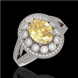 3.75 ctw Canary Citrine & Diamond Victorian Ring 14K White Gold - REF-129W3H