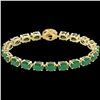 Image 2 : 37 ctw Emerald & VS/SI Diamond Micro Pave Bracelet 14k Yellow Gold - REF-327X3A