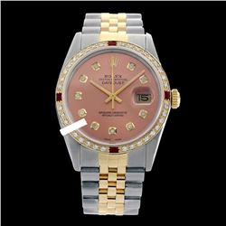 Rolex Men's Two Tone 14K Gold/SS, QuickSet, Diam Dial & Diam/Ruby Bezel