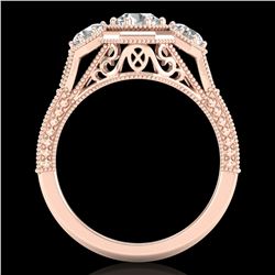 1.05 ctw VS/SI Diamond Solitaire Art Deco 3 Stone Ring 18k Rose Gold - REF-200H2R