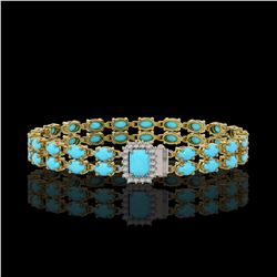 13.04 ctw Turquoise & Diamond Bracelet 14K Yellow Gold - REF-236F4M