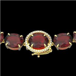 145 ctw Garnet & VS/SI Diamond Halo Micro Necklace 14k Yellow Gold - REF-455W6H