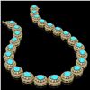 Image 2 : 86.75 ctw Turquoise & Diamond Victorian Necklace 14K Yellow Gold - REF-2583H6R