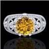 Image 2 : 2 ctw Intense Yellow Diamond Engagment Art Deco Ring 18k White Gold - REF-436F4M