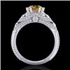 Image 3 : 2 ctw Intense Yellow Diamond Engagment Art Deco Ring 18k White Gold - REF-436F4M