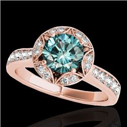 1.5 ctw SI Certified Fancy Blue Diamond Solitaire Halo Ring 10k Rose Gold - REF-135Y2X