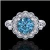 Image 2 : 1.2 ctw Intense Blue Diamond Engagment Art Deco Ring 18k White Gold - REF-218G2W