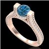 Image 1 : 2 ctw Intense Blue Diamond Engagment Micro Pave Ring 18k Rose Gold - REF-200R2K