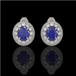 8.84 ctw Certified Sapphire & Diamond Victorian Earrings 14K White Gold - REF-214H5R