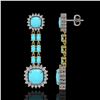 Image 2 : 16.04 ctw Turquoise & Diamond Earrings 14K Yellow Gold - REF-225R3K