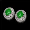 Image 2 : 10.61 ctw Jade & Diamond Victorian Earrings 14K White Gold - REF-269H3R