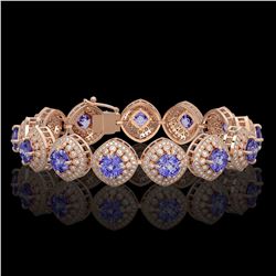 38.1 ctw Tanzanite & Diamond Victorian Bracelet 14K Rose Gold - REF-1136R8K