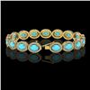 Image 2 : 15.83 ctw Turquoise & Diamond Micro Pave Halo Bracelet 10k Yellow Gold - REF-260K8Y