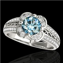 1.5 ctw SI Certified Fancy Blue Diamond Solitaire Halo Ring 10k White Gold - REF-135A2N