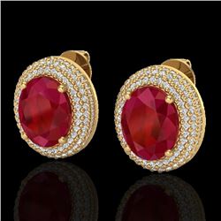 9.20 ctw Ruby & Micro Pave VS/SI Diamond Earrings 18k Yellow Gold - REF-190M2G