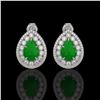 Image 1 : 7.74 ctw Jade & Diamond Victorian Earrings 14K White Gold - REF-218A2N