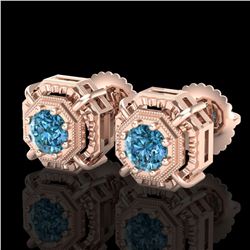 1.11 ctw Fancy Intense Blue Diamond Art Deco Earrings 18k Rose Gold - REF-158H2R