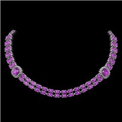 31.91 ctw Amethyst & Diamond Necklace 14K White Gold - REF-527M3G