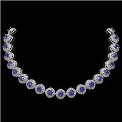 82.17 ctw Sapphire & Diamond Victorian Necklace 14K White Gold - REF-1800R2K