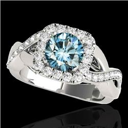 1.65 ctw SI Certified Fancy Blue Diamond Halo Ring 10k White Gold - REF-163M6G