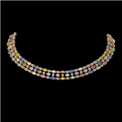 61.73 ctw Multi Color Sapphire & Diamond Necklace 10K Yellow Gold - REF-709W3H