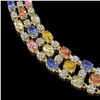 Image 3 : 61.73 ctw Multi Color Sapphire & Diamond Necklace 10K Yellow Gold - REF-709W3H