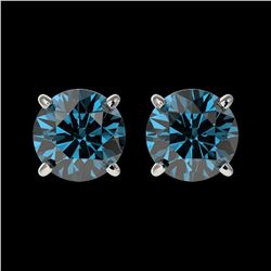 1.55 ctw Certified Intense Blue Diamond Stud Earrings 10k White Gold - REF-104G3W