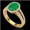 Image 2 : 3 ctw Emerald & Micro VS/SI Diamond Halo Solitaire Ring 18k Yellow Gold - REF-83F6M