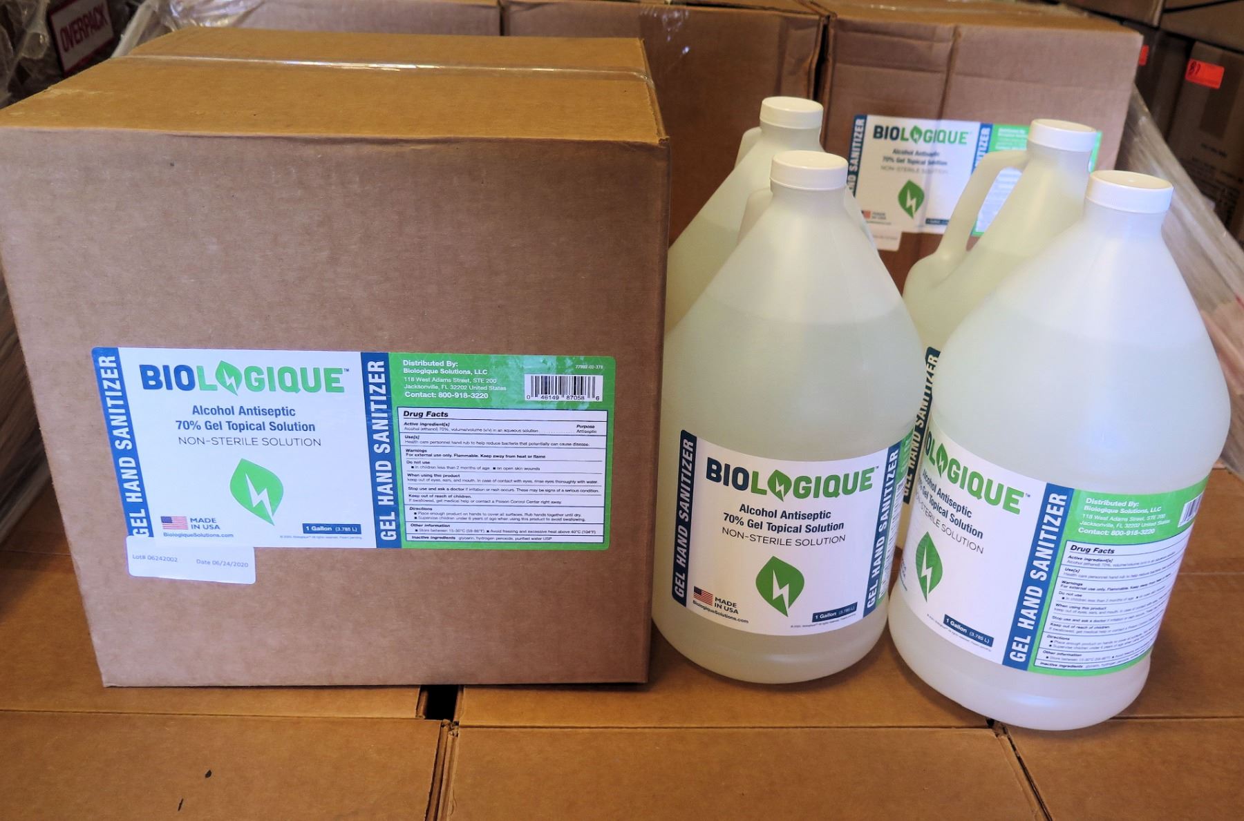 Qty 1 Box (4 qty 1-Gallon Bottles) Biologique Alcohol Sanitizer 70% Gel