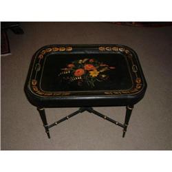 Hand rolled, hand painted tin tray on stand #1456365