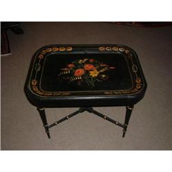 Hand rolled, hand painted tin tray on stand #1456365