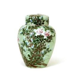 Old Japanese Imari Celadon Seto Jar w Flower #1456579