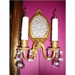 PAIR OF ANTIQUE BRONZE AND CRYSTAL SCONCES #1471323