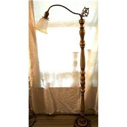 Lamp Floor Bridge Arm Wood Column Brass #1471375