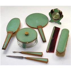 Copper and Green Enamel Art Deco Vanity Set #1485222