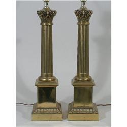 Pair of Brass Architectural Lamps  #1485260