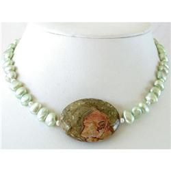STERLING SILVER RARE PEARL JASPER Necklace #1485275
