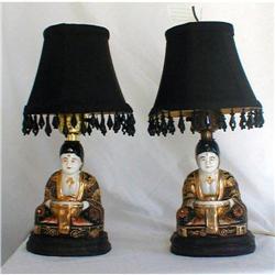 SATSUMA  BUDDHA LAMPS, Pair Circa 1920, #1485293