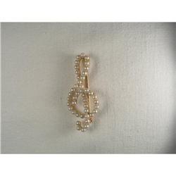 14K Gold Seed Pearl Music Note Treble Clef Pin #1485469
