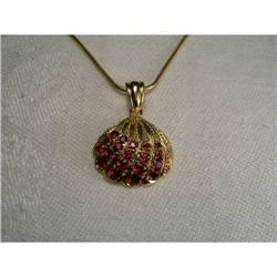 Estate 18K YG Gold Garnet Sea Shell Pendant #1485474